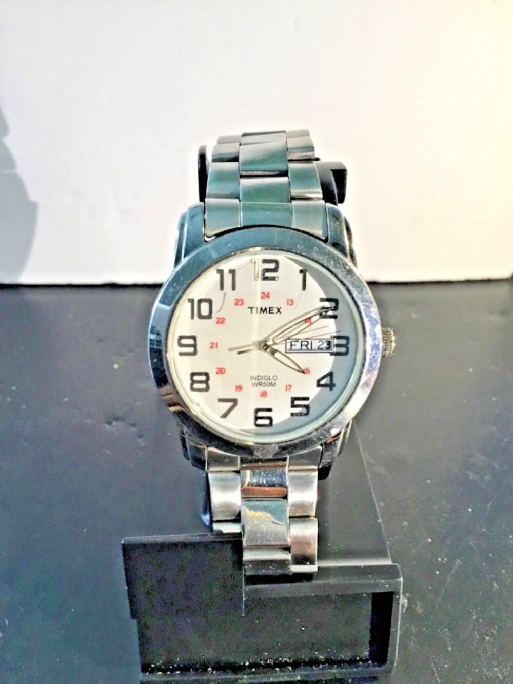 Timex T20437, Easy Reader, Men's, SILVER tone Expansion, Indigo, Day/Date